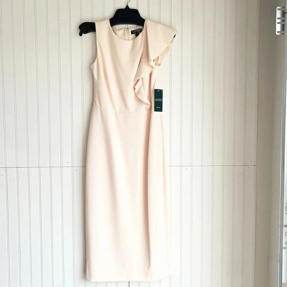 Lauren Ralph Lauren Size 4 Light Pink Ruffle-Trim Crepe Dress NEW! - Picture 2 of 7